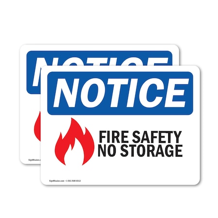 Signmission Fire Safety No Storage Sign, Vinyl Decal, 24in W x 18in L, 2PK OS-2PACK-NS-D-1824-L-12655